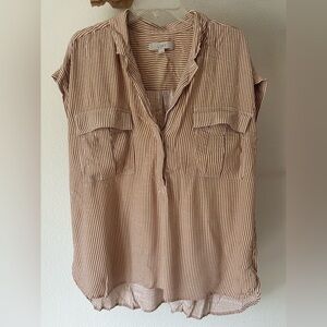 LOFT Terra cotta and White Striped Sleeveless Tunic Blouse